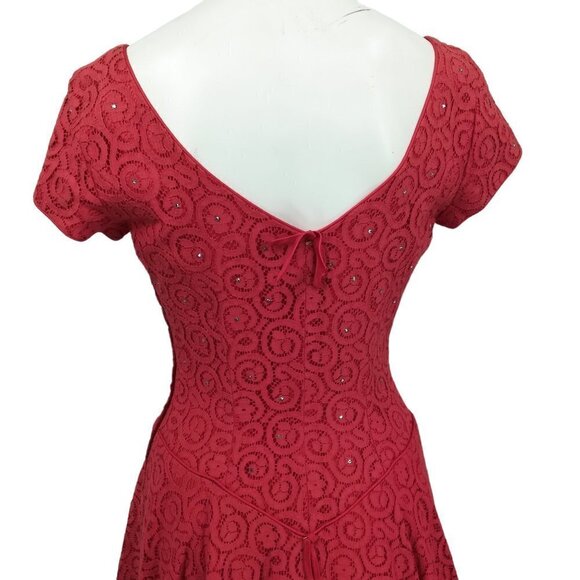 Vintage 50s Lace Rhinestone Short Sleeve Dress Size 11 A Line Miss Jane Junior - Picture 13 of 15